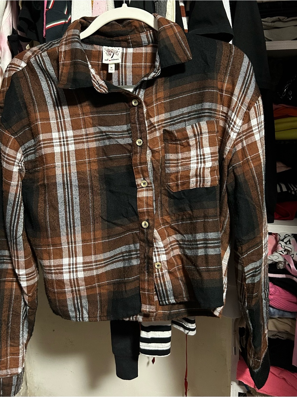 Self Esteem Brown and Black Plaid Button-Down Shirt